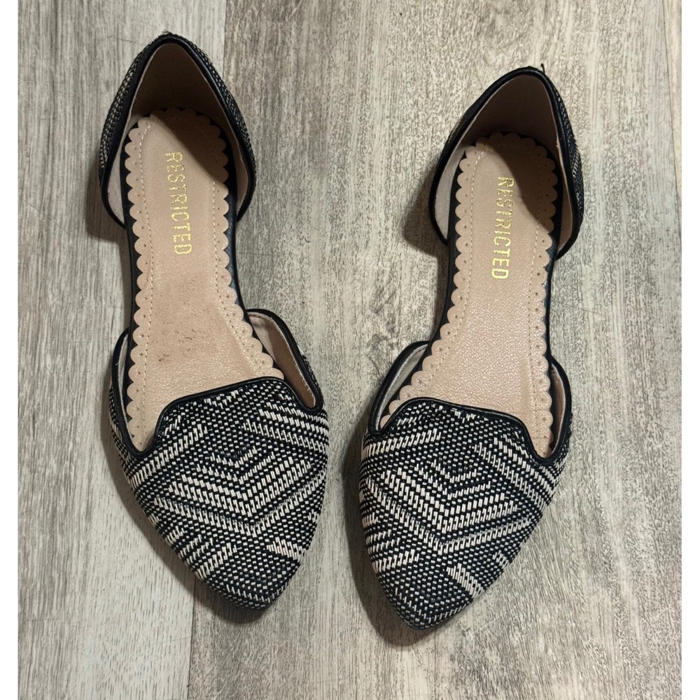 Restricted Womens Black White Geometric Pattern DOrsay Flats Shoes‎ Size 6.5